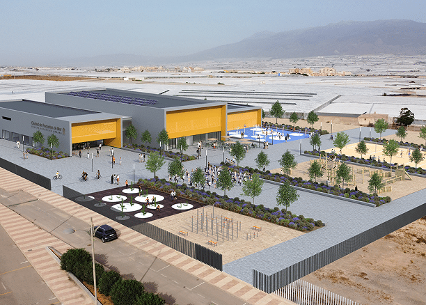 Vista digital del diseño del futuro centro comercial y social en Roquetas de Mar